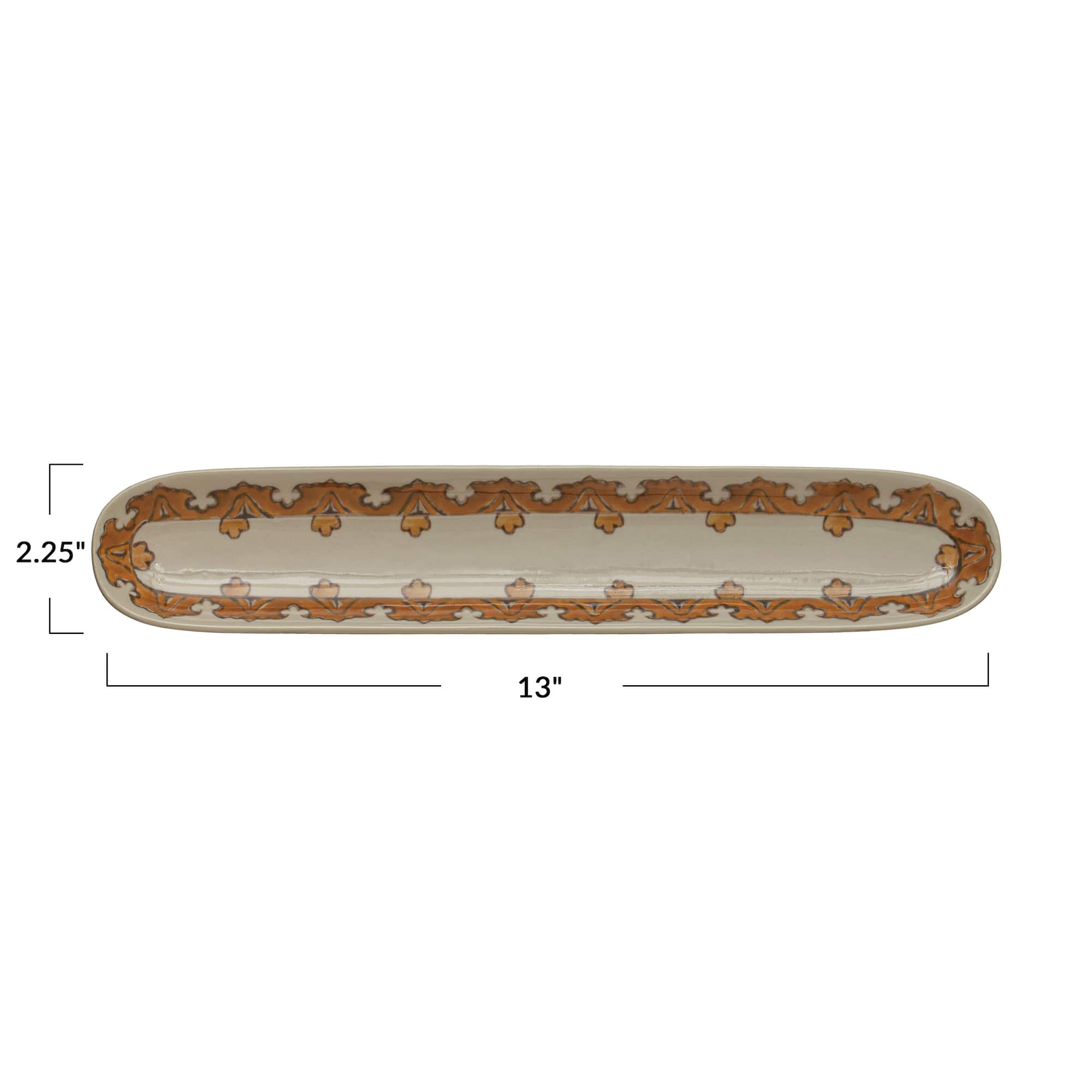 Hello Honey® Brown & Cream Patterned Oval Hand Painted Stoneware Tray Set
